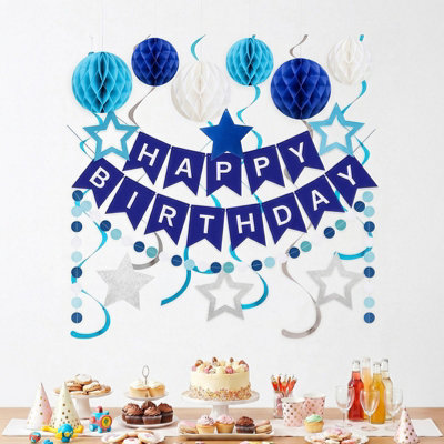 B&Q -  Blue Birthday Decor Set Banner Honeycomb Balls Streamer Garland For Party Backdrop
