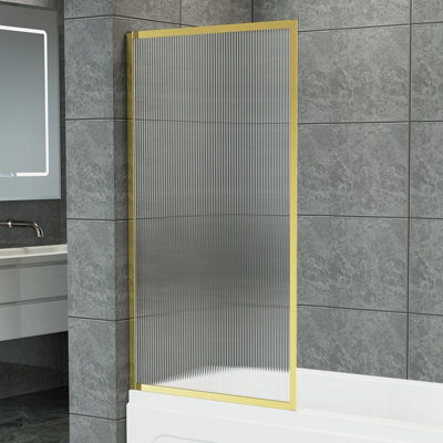 B&Q -  Gold Fixed Framed Over Bath Shower Screen Tempered Glass Shower Screen