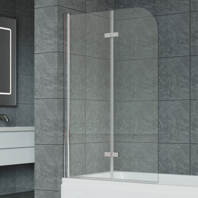 B&Q -  180 Degree Rotation 2-Section Hinged Over Bath Shower Screen Tempered Glass Shower Screen