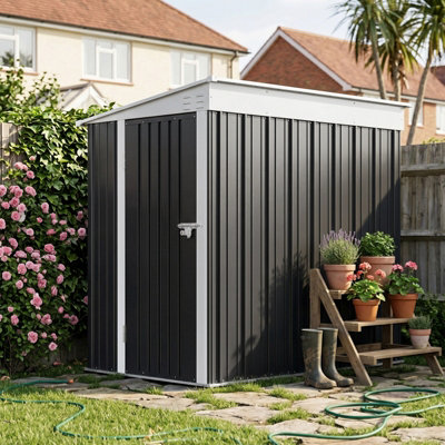 B&Q -  4X6 Ft Metal Pent Roof Garden Tool Storage Shed Black