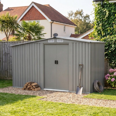 B&Q -  4X8Ft Metal Garden Storage Shed With Log Storage Grey