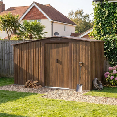 B&Q -  4X8Ft Metal Garden Storage Shed With Log Storage Brown