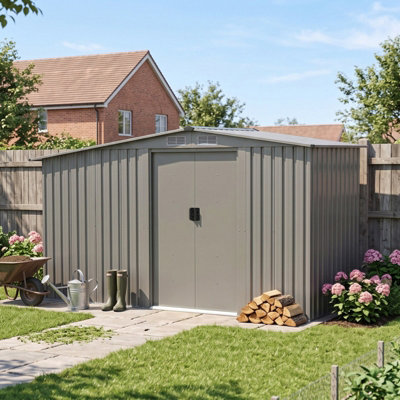 B&Q -  Metal Shed Garden Storage Shed With Log Storage Grey4X8Ft