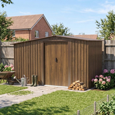 B&Q -  Metal Shed Garden Storage Shed With Log Storage Brown4X8Ft