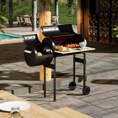 Living And Home Portable Freestanding Outdoor Charcoal Bbq Grill With Offset Smoker