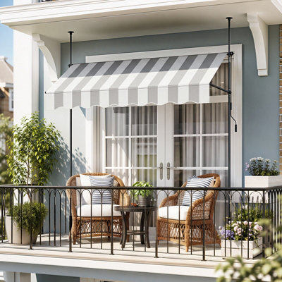 B&Q -  250Cm W Outdoor Manual Retractable Patio Awning With Hand Crank