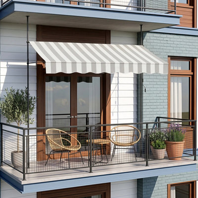 B&Q -  300Cm W Outdoor Manual Retractable Patio Awning With Hand Crank