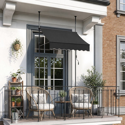 B&Q -  150Cm W Black Outdoor Awning Manual Retractable Patio Awning With Hand Crank