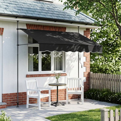 B&Q -  250Cm W Black Outdoor Awning Manual Retractable Patio Awning With Hand Crank
