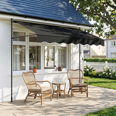 B&Q -  300Cm W Black Outdoor Awning Manual Retractable Patio Awning With Hand Crank