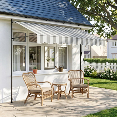 B&Q -  300Cm W Outdoor Awning Manual Retractable Patio Awning With Hand Crank