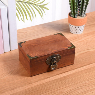 B&Q -  Small Lockable Pine Wood Keepsake Box Combination Lock Walnut Colour Storage Chest