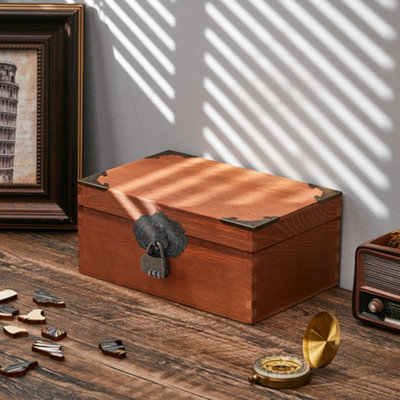 B&Q -  Medium Lockable Pine Wood Keepsake Box Combination Lock Walnut Colour Storage Chest