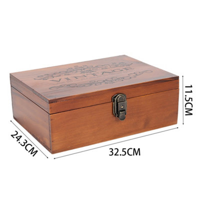 B&Q -  Large Vintage Lockable Wooden Storage Box Hinged Lid Pine Keepsake Chest