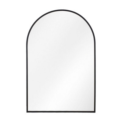 B&Q -  Black Aluminium Alloy Arched Bathroom Mirror Hd Float Glass Wall Mount Vanity Mirror 40X60Cm