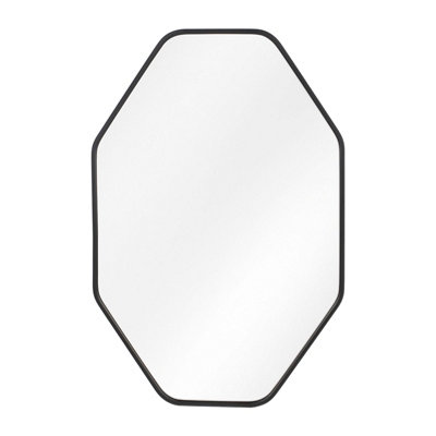 B&Q -  Black Octagon Aluminium Alloy Bathroom Mirror Hd Glass With Towel Bar Wall Vanity Mirror 50X70Cm
