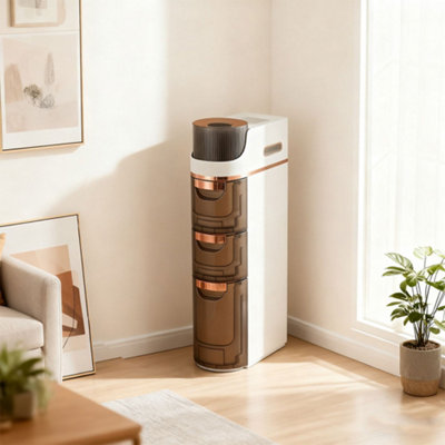 B&Q -  White Brown 3-Tier Plastic Slim Storage Drawers Cabinet Organiser With Wheels