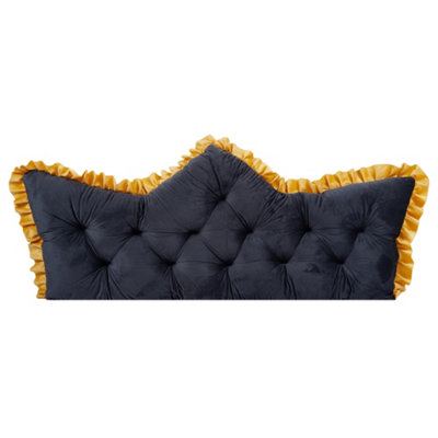 B&Q -  Dark Grey Mustard Ruffle Crown Tufted Bed Headboard Backrest Pillow 150Cm W X 10Cm D X 60Cm H