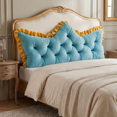 B&Q -  Blue Mustard Ruffle Crown Tufted Bed Headboard Back Support Pillow 150Cm W X 10Cm D X 60Cm H