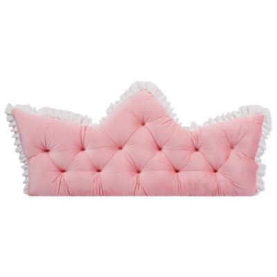 B&Q -  Pink White Ruffle Crown Tufted Headboard Pillow Bed Back Support Cushion 150Cm W X 10Cm D X 60Cm H
