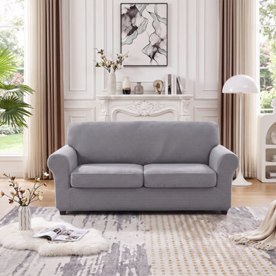 Living And Home High Stretch Anti Slip Light Grey 2 Seater Sofa Cover With 2 Separate Cushion Covers Protector