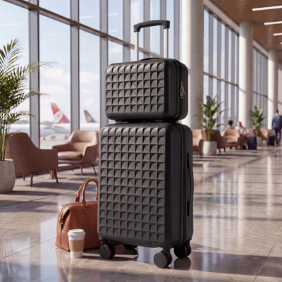 Living And Home 2-Piece Hard Shell Travel Suitcases Luggage Set, Black