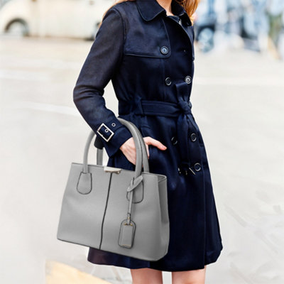 Living And Home Grey Pu Leather Top-Handle Tote Bag With Adjustable Strap