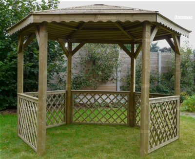 Hexagonal Wooden Gazebo With Trellis PanelsPressure Treated10Ft X 9Ft (3.1M X 2.8M)Fsc Certified from B&Q