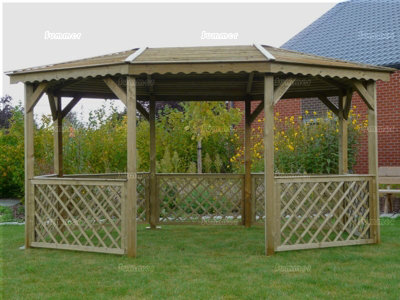 Octagonal Oval Wooden Gazebo With Trellis PanelsPressure Treated14Ft X 10Ft (4.3M X 3.1M)Fsc Certified from B&Q