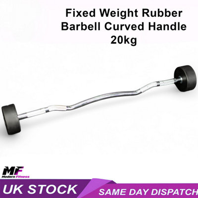 Fixed Weight Barbell 20Kg Rubber Coated With Curved Handle from B&Q