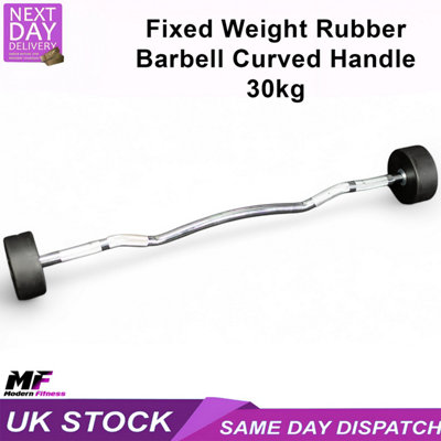 Modern Fitness 30Kg Fixed Weight Rubber BarbellCurved Ez HandlePro Strength Training Bar from B&Q