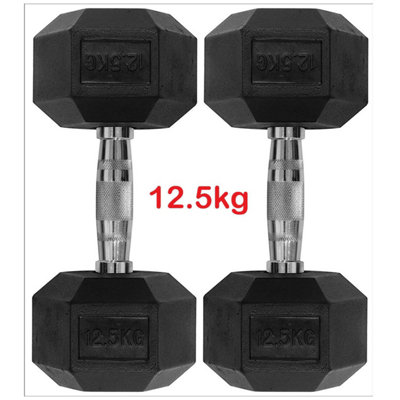 Hex Dumbbells 12.5 Kg Pair Rubber Coated Weights For Strength Training from B&Q