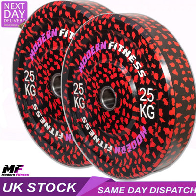 Modern Fitness 25Kg Olympic Camo Bumper Plate SetPair (50Kg Total)Red Camo 50mm Weights from B&Q