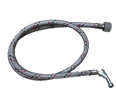 PlumbEZ Flexible Oil Line Hose Braided 1/4" M 90 X 3/8" F Nut. 900mm Long Riello Compatable from B&Q