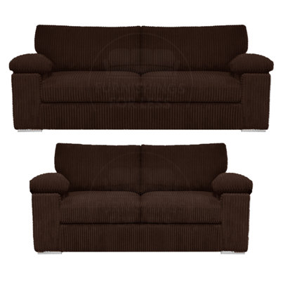 B&Q -  Delta Fabric Sofa Suite Padded Arms Jumbo Cord 3 And 2 Seater Chocolate