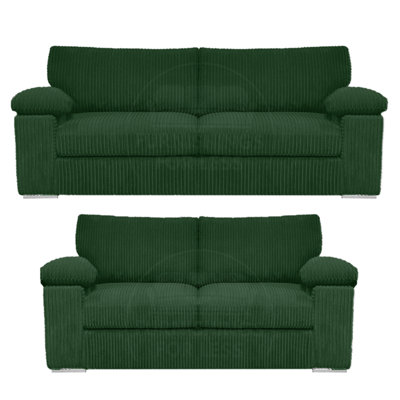 B&Q -  Delta Fabric Sofa Suite Padded Arms Jumbo Cord 3 And 2 Seater Green