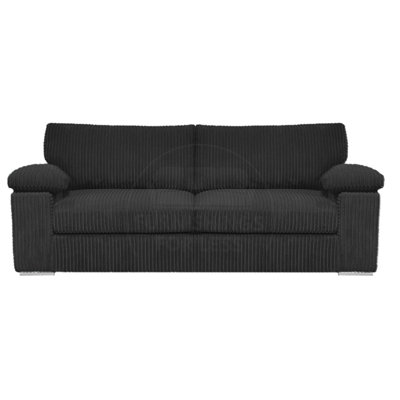 B&Q -  Delta Large Fabric 3 Seater Sofa  Padded Arms Jumbo Cord Black