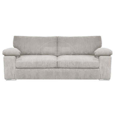 B&Q -  Delta Large Fabric 3 Seater Sofa  Padded Arms Jumbo Cord Silver