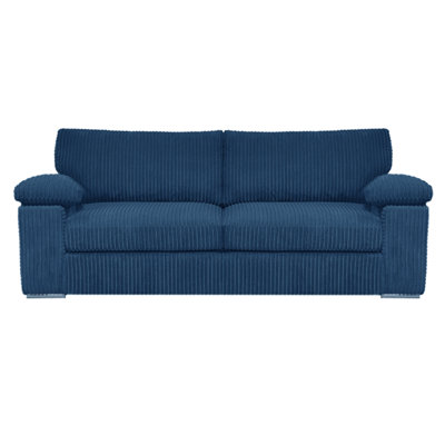 B&Q -  Delta Large Fabric 3 Seater Sofa  Padded Arms Jumbo Cord Blue