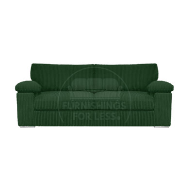 B&Q -  Delta Large Fabric 3 Seater Sofa  Padded Arms Jumbo Cord Green