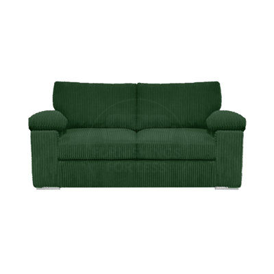 B&Q -  Delta Large Fabric 2 Seater Sofa  Padded Arms Jumbo Cord Green