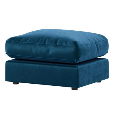 Furnishings For Less UK Brooklyn Plush Velvet Fibre Filled Blue Footstool Sofa Accessory from B&Q