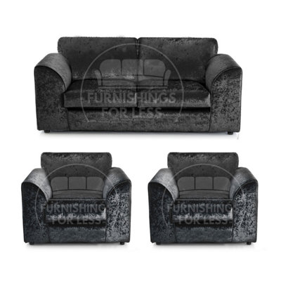 Furnishings For Less UK Crystal Crushed Velvet 3 Piece Sofa Set3 1 1 BlackFull Back from B&Q