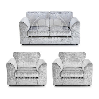 Furnishings For Less UK Crystal Crushed Velvet 3 Piece Sofa Set2 1 1 SilverFull Back from B&Q