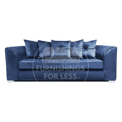 Furnishings For Less Uk Victoria Soft Plush Velvet Fabric 3 Seater Sofa - Scatter Back Blue