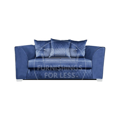 Furnishings For Less Uk Victoria Soft Plush Velvet Fabric 2 Seater Sofa - Scatter Back Blue