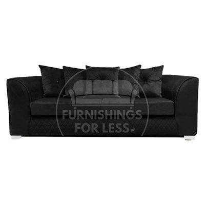 Furnishings For Less UK Victoria Soft Plush Velvet Fabric 3 Seater Sofa BlackScatter Back from B&Q