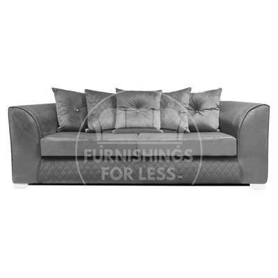 Furnishings For Less Uk Victoria Soft Plush Velvet Fabric 3 Seater Sofa - Scatter Back Grey