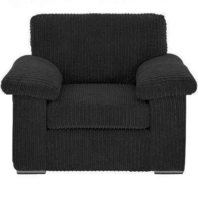 B&Q -  Delta Large Fabric Armchair Sofa Padded Arms Jumbo Cord Black