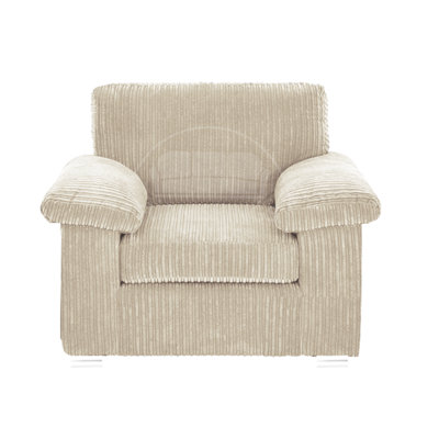 B&Q -  Delta Large Fabric Armchair Sofa Padded Arms Jumbo Cord Cream